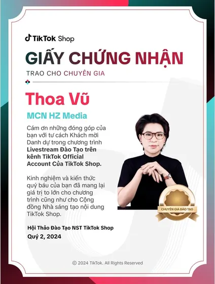 Giấy chứng nhận chuyên gia của TikTok Shop